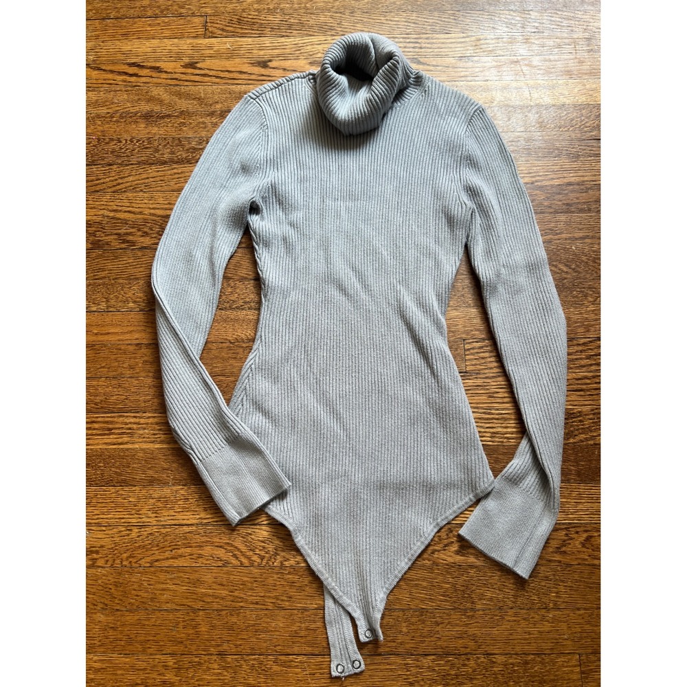 Abercrombie & Fitch Gray Ribbed Turtleneck Long Sleeve Bodysuit Small